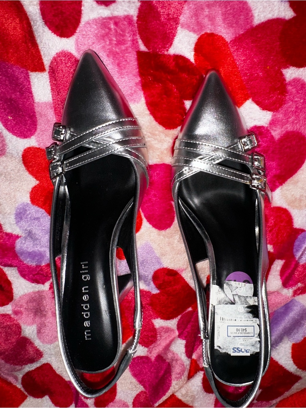 Madden Girl Silver Pointed Slingback Flats with Buckle Straps